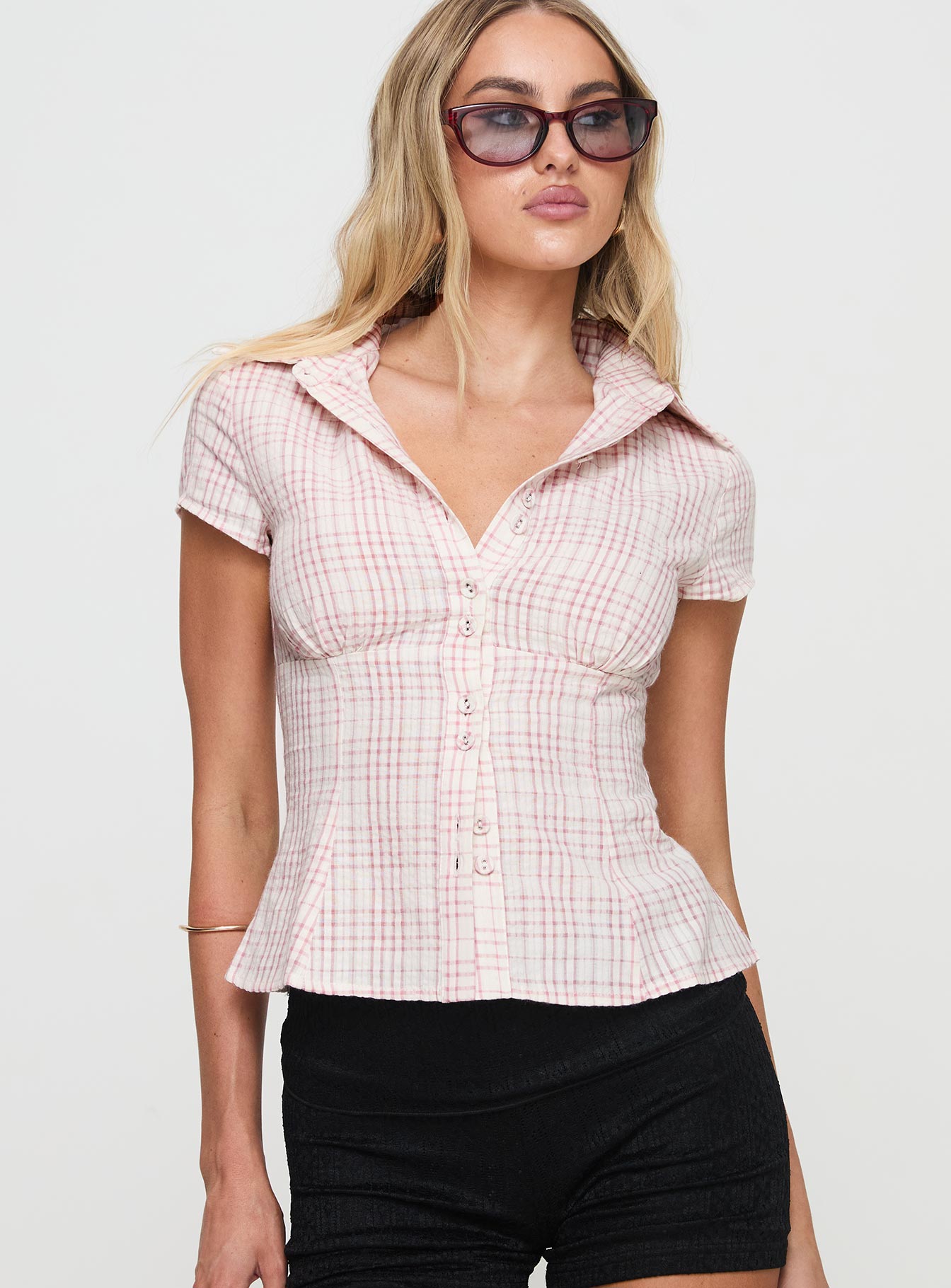 Pink Check Blouse
