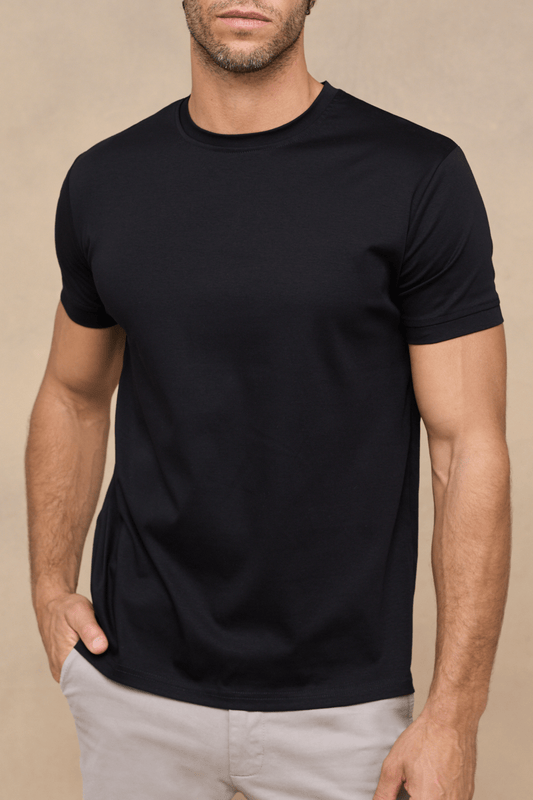 Premium Mercerized Cotton Black T-Shirt | Slim Fit Crew Neck Tee