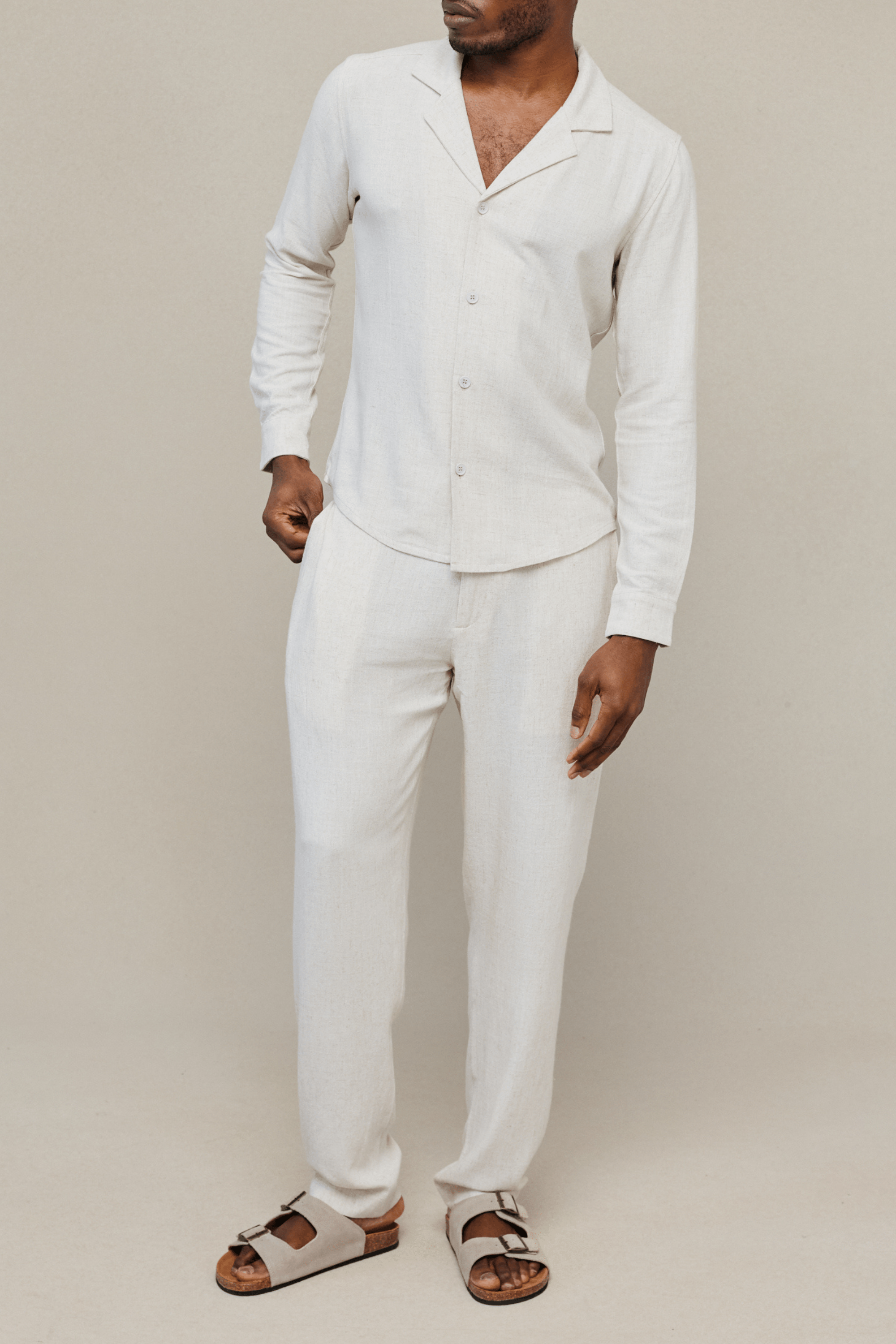 Oatmeal Cami Linen Straight Leg Trousers