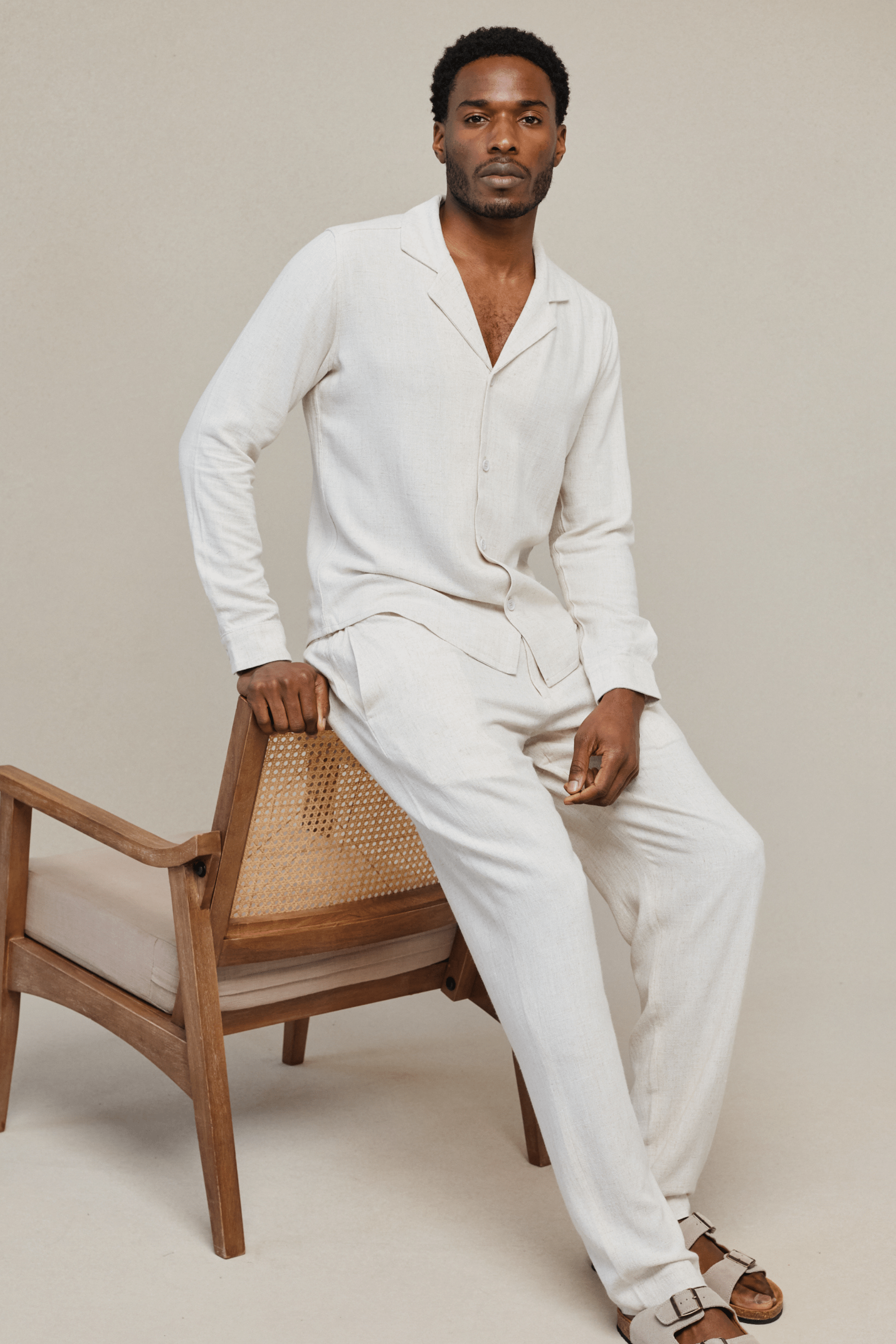 Oatmeal Cami Linen Straight Leg Trousers
