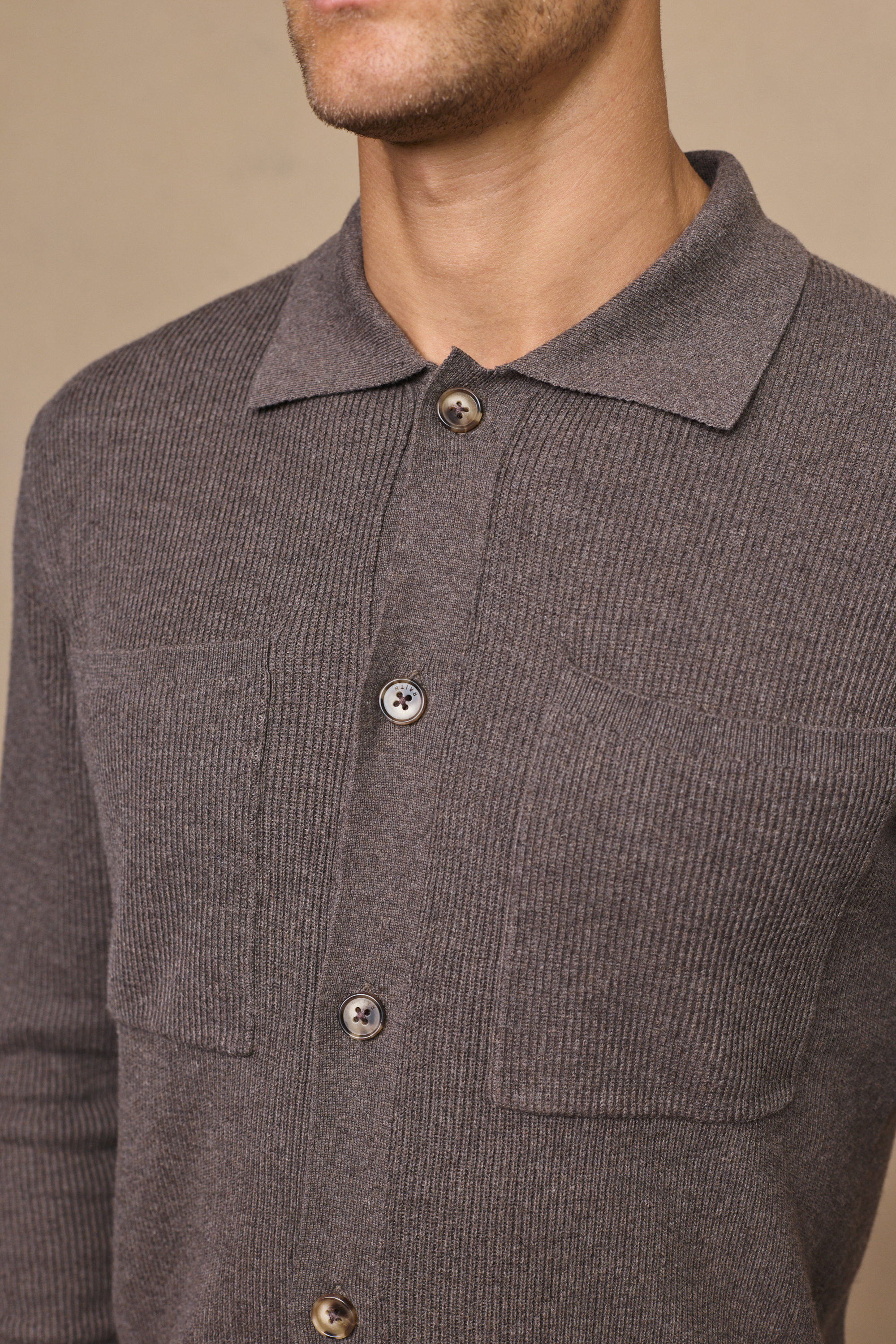 Elias Light Brown Marl Ribbed Pocket Cardigan