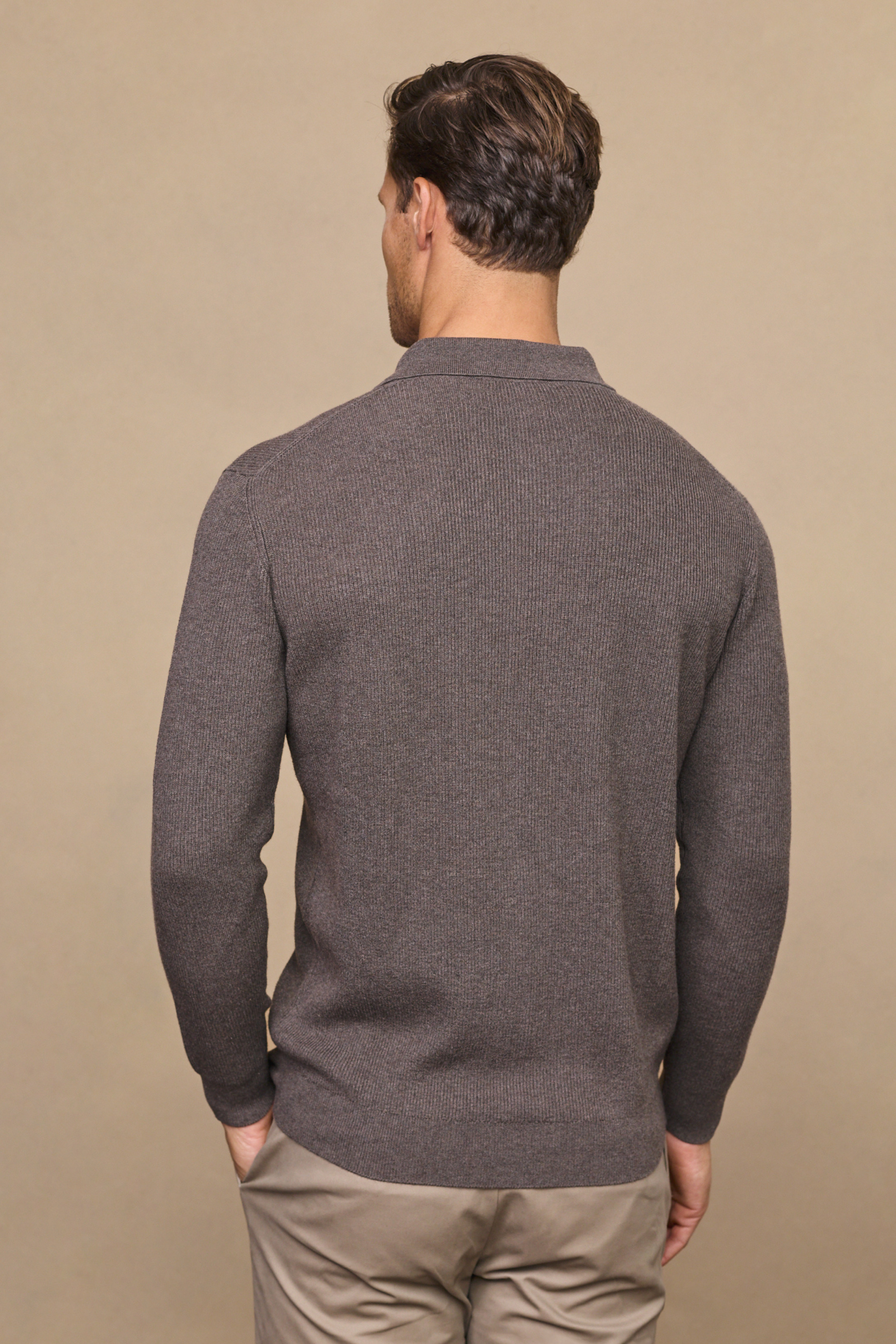 Elias Light Brown Marl Ribbed Pocket Cardigan