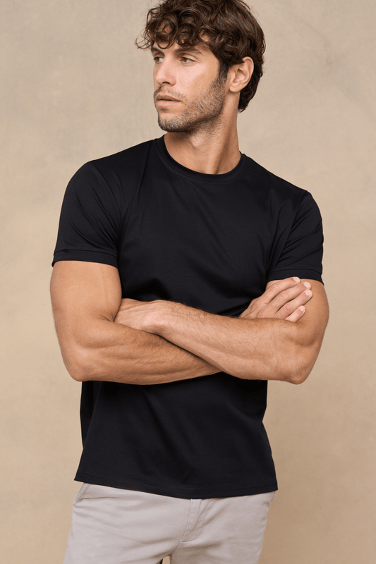 Premium Mercerized Cotton Black T-Shirt | Slim Fit Crew Neck Tee