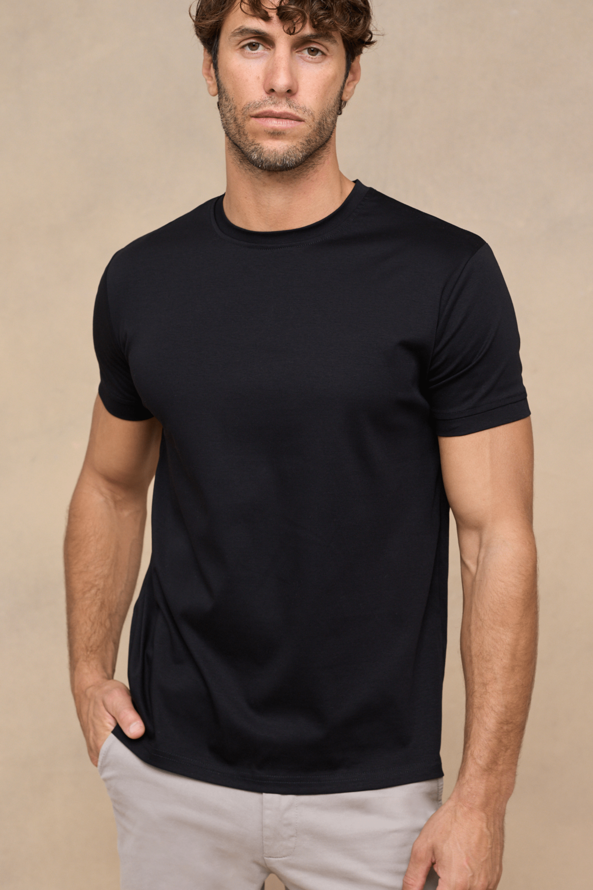 Premium Mercerized Cotton Black T-Shirt | Slim Fit Crew Neck Tee