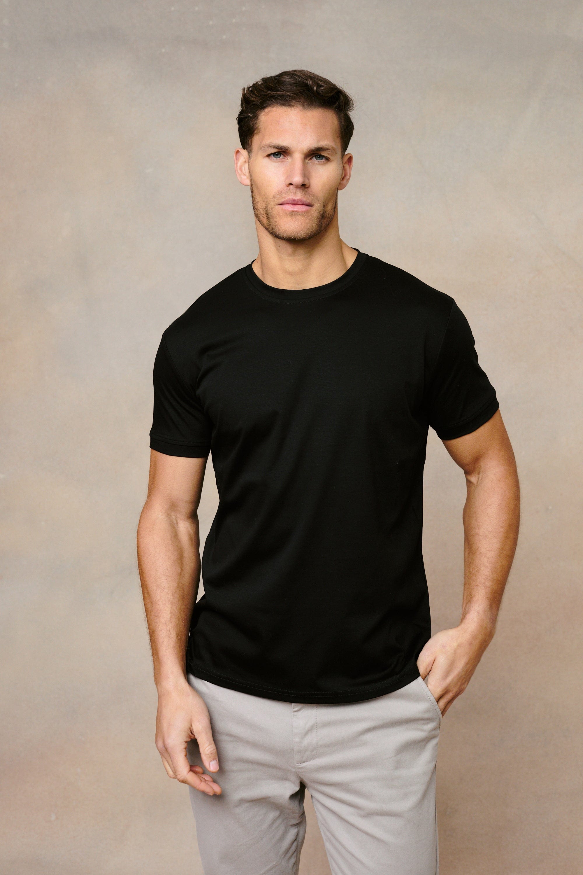 Premium Mercerized Cotton Black T-Shirt | Slim Fit Crew Neck Tee