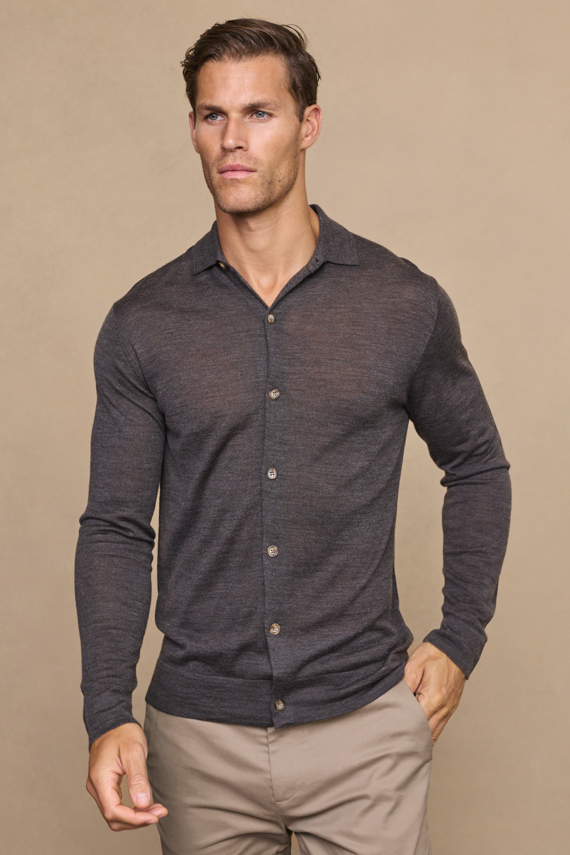 Charcoal Marl Edgar Fine Knit Shirt