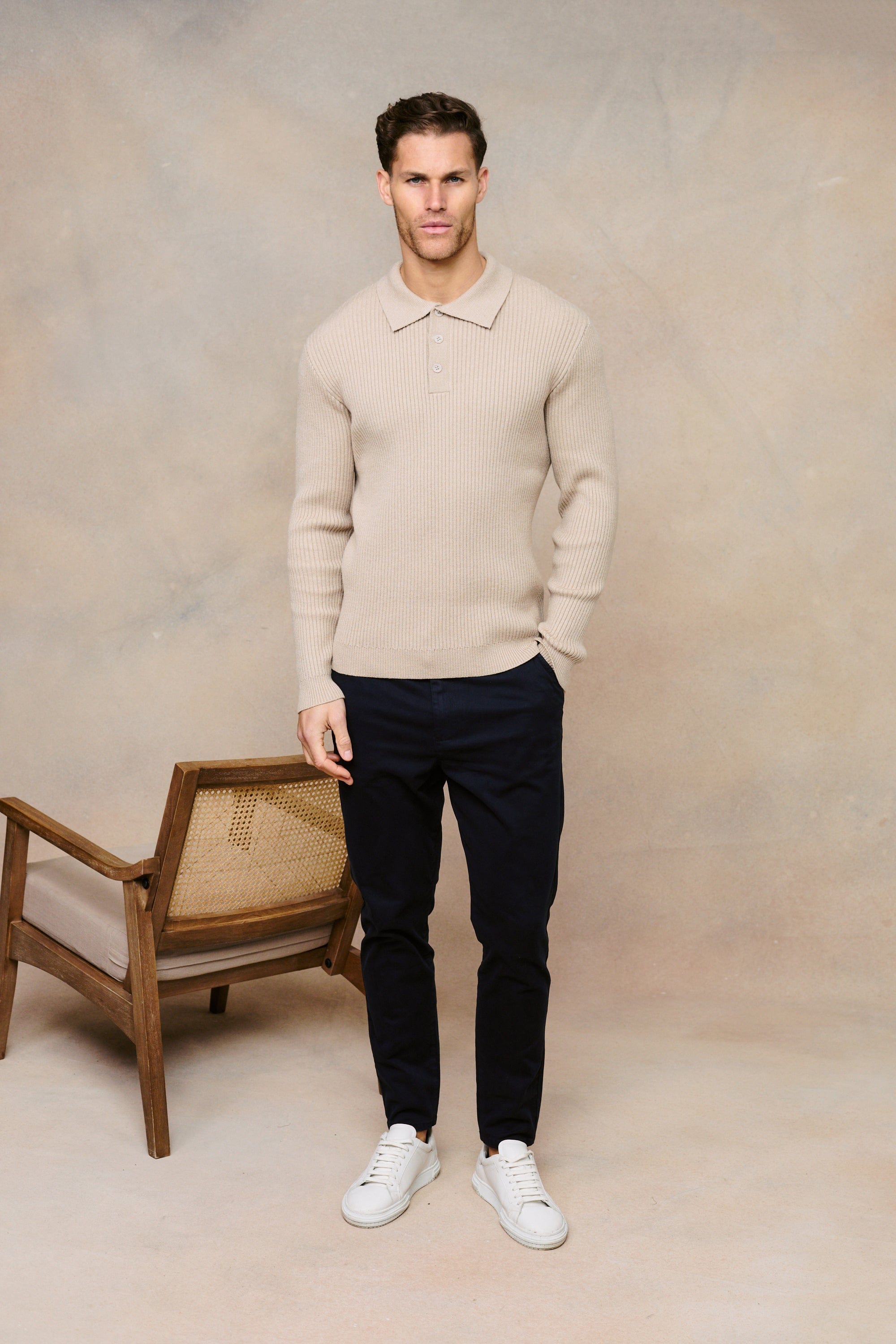 Men's Beige Knit Polo