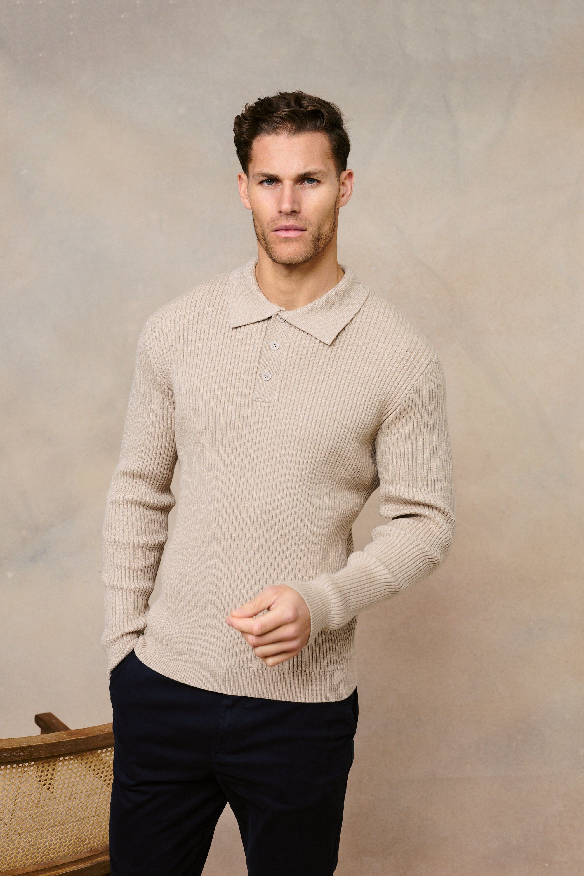 Men's Beige Knit Polo