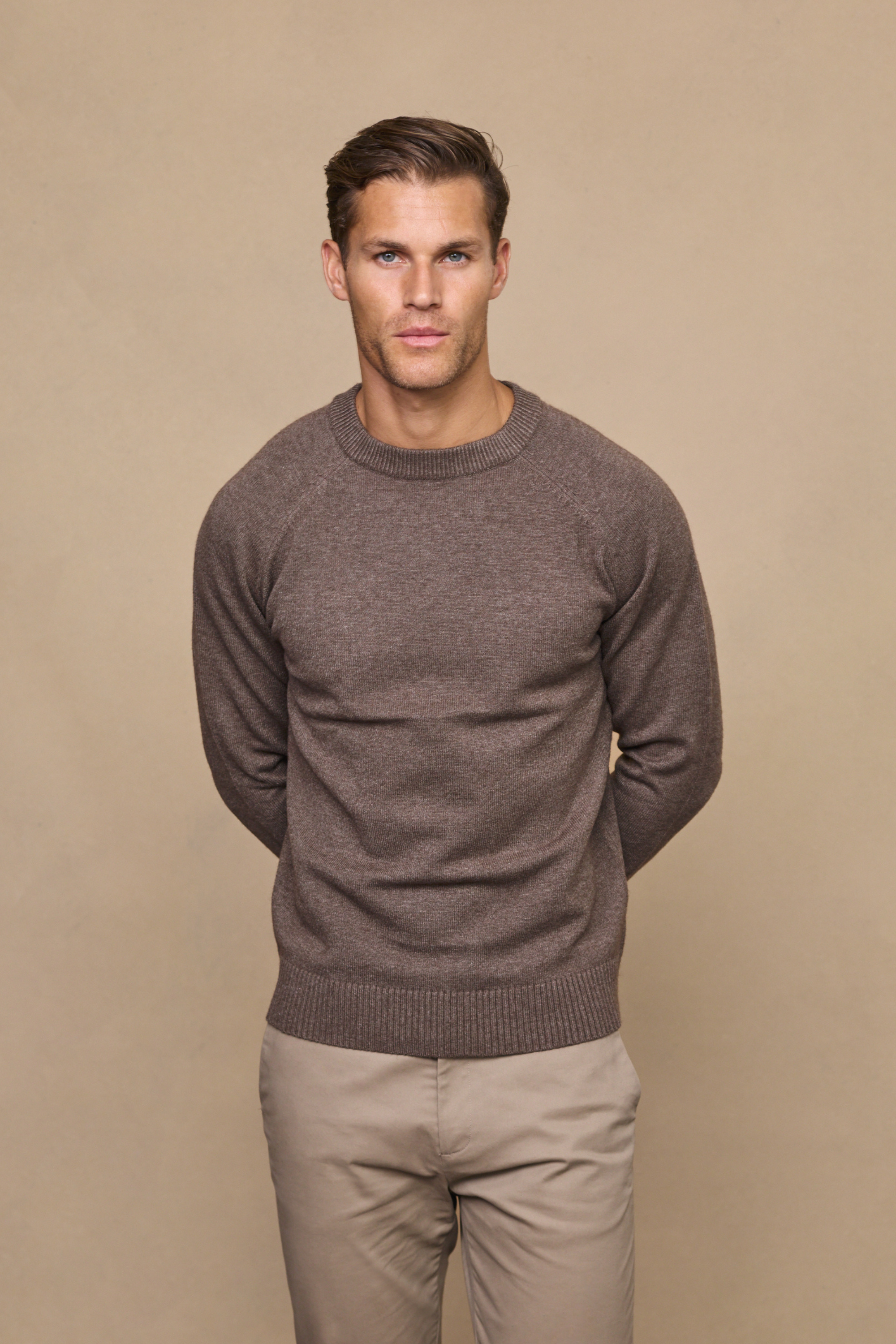 Lando Brown Marl Crew Neck Knit Sweater