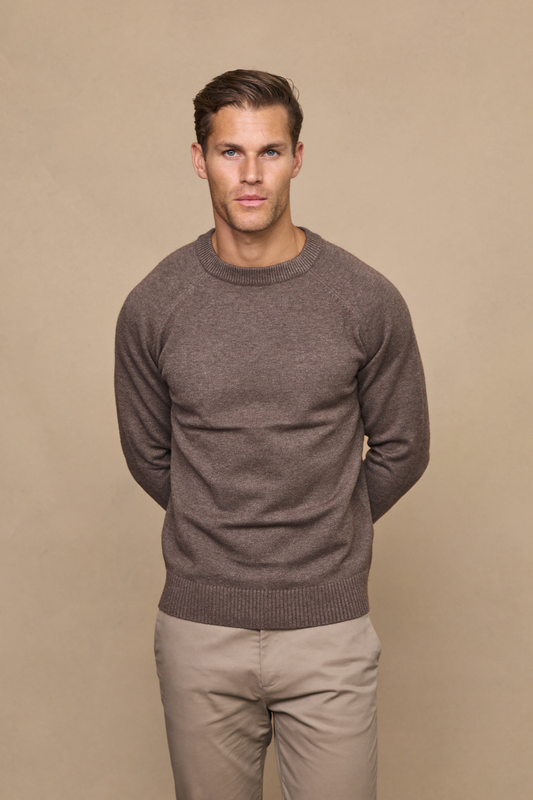 Lando Brown Marl Crew Neck Knit Sweater
