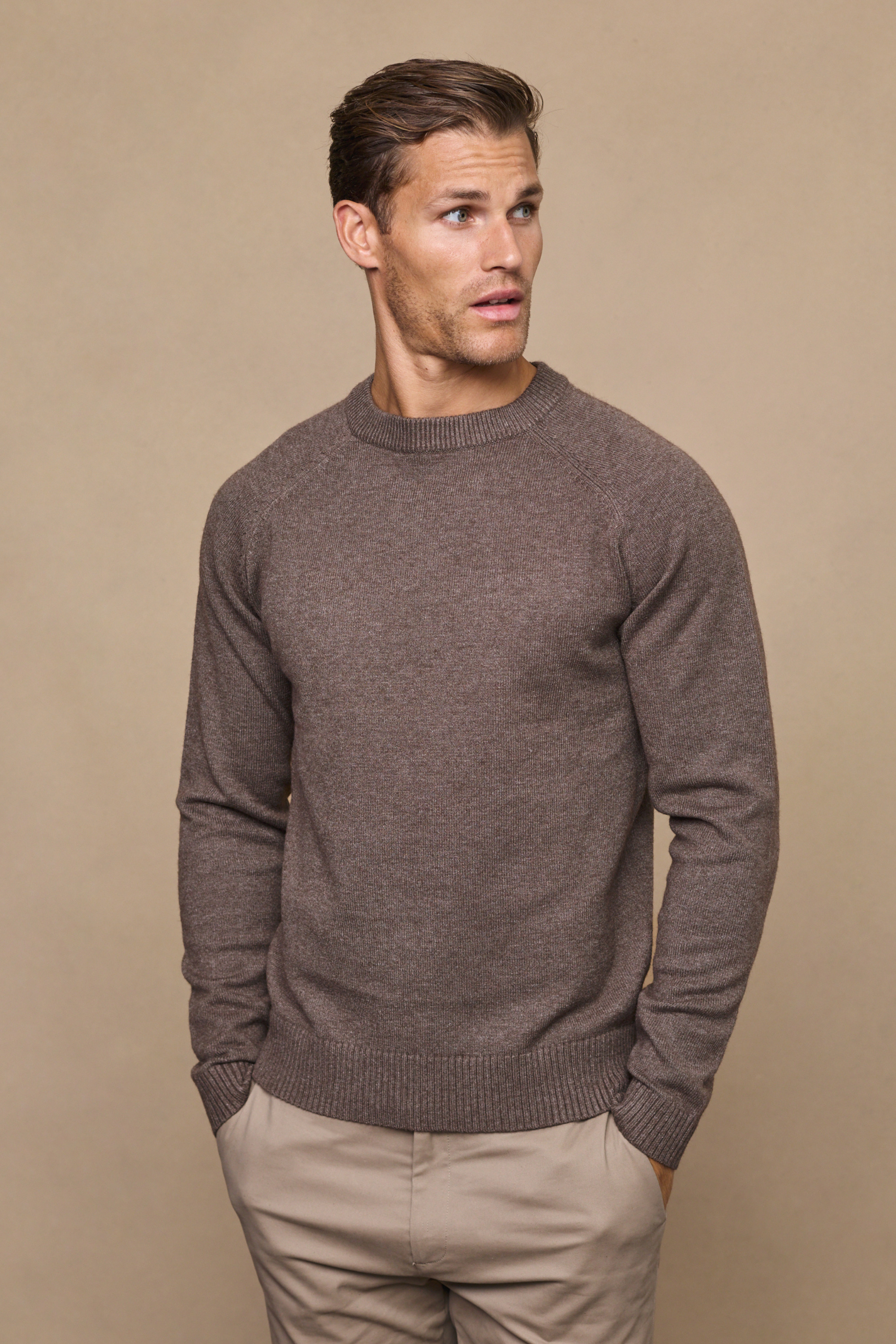 Lando Brown Marl Crew Neck Knit Sweater