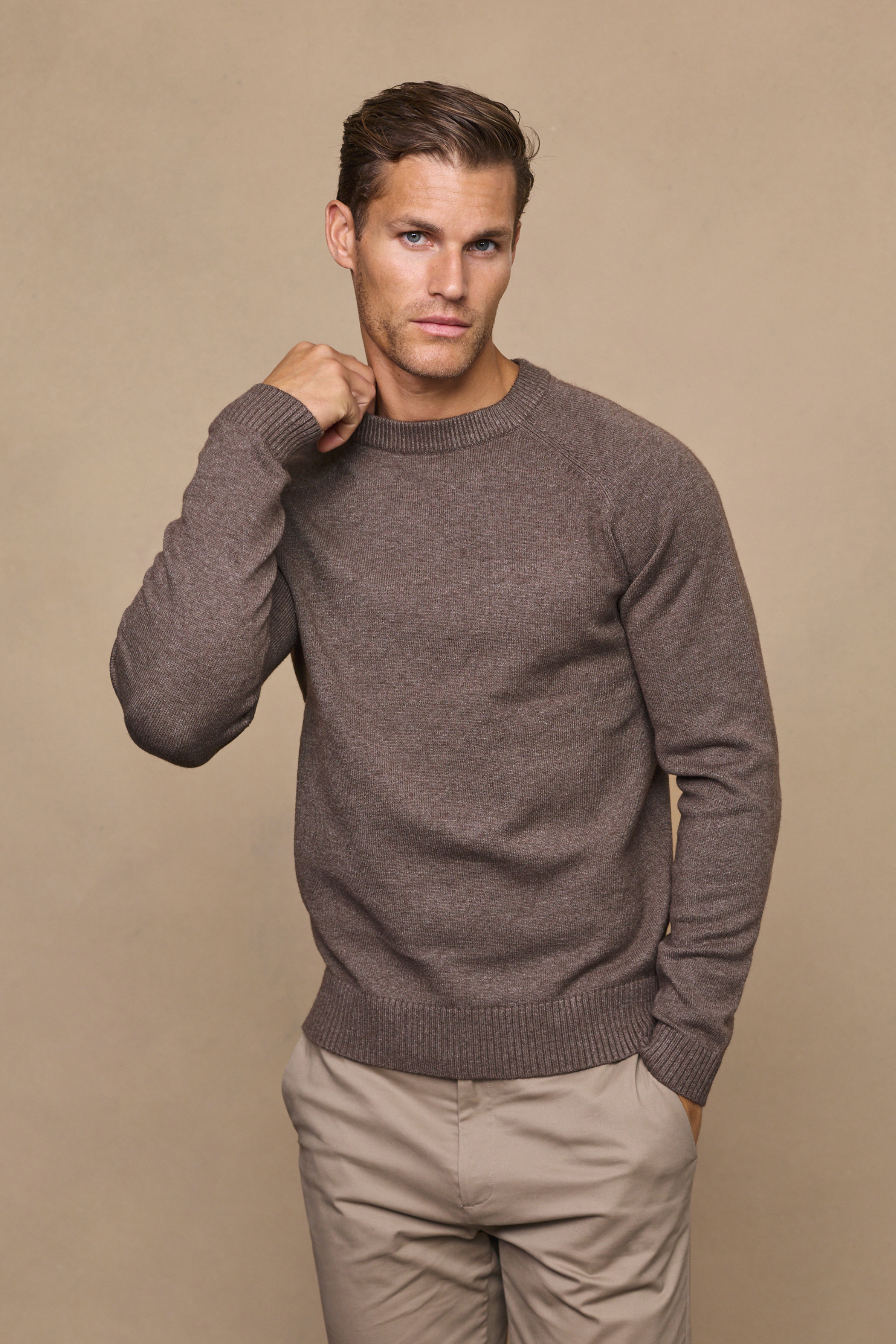 Lando Brown Marl Crew Neck Knit Sweater