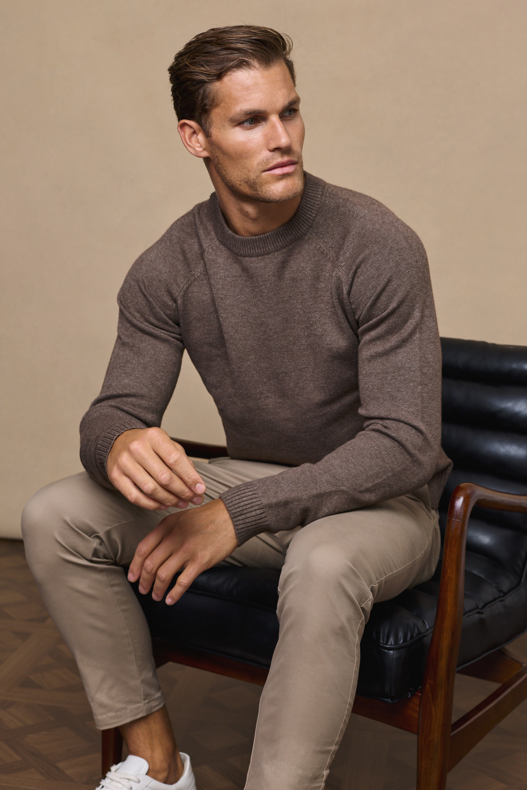 Lando Brown Marl Crew Neck Knit Sweater