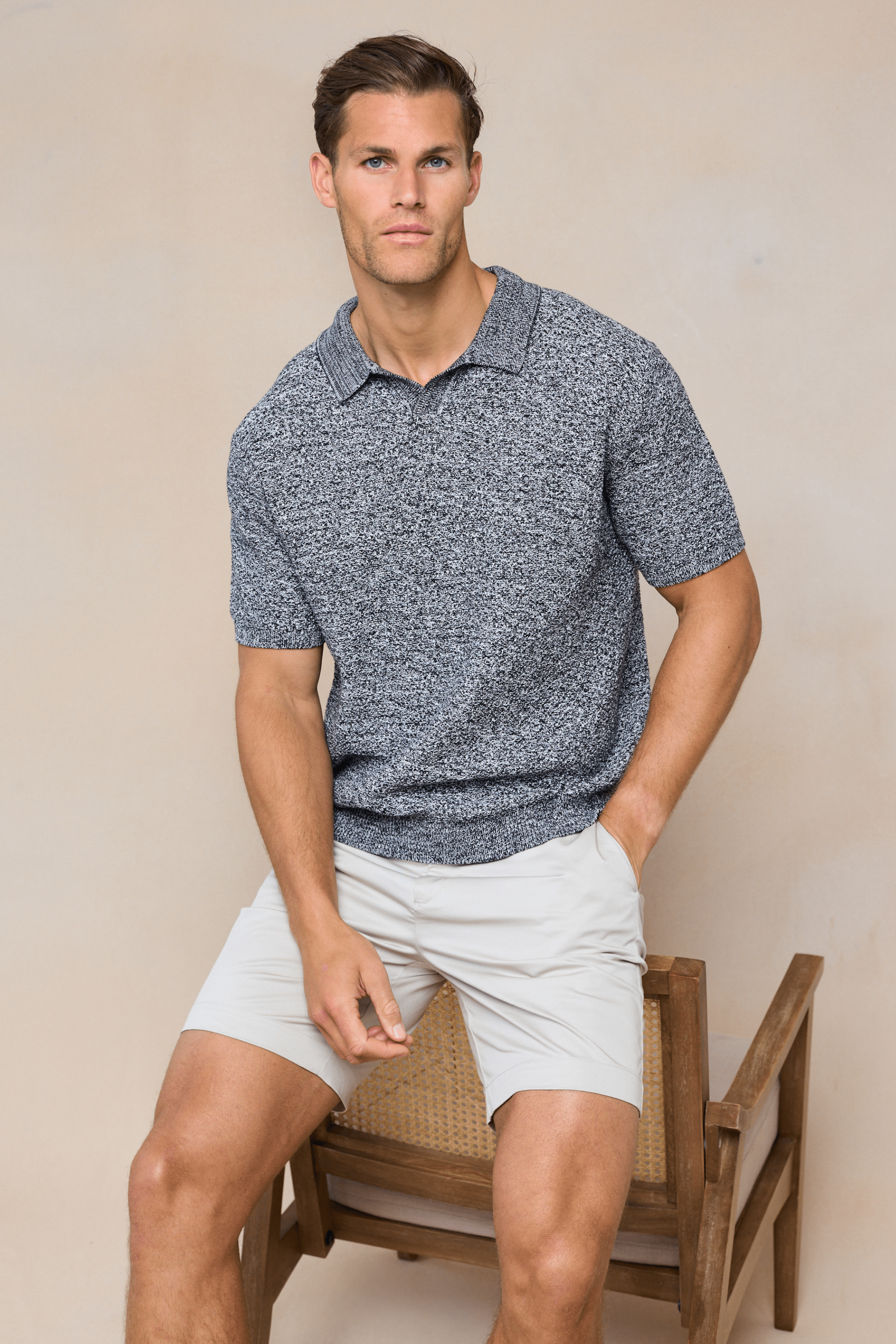 Grey Marl Cotton Knit Polo by Rapha