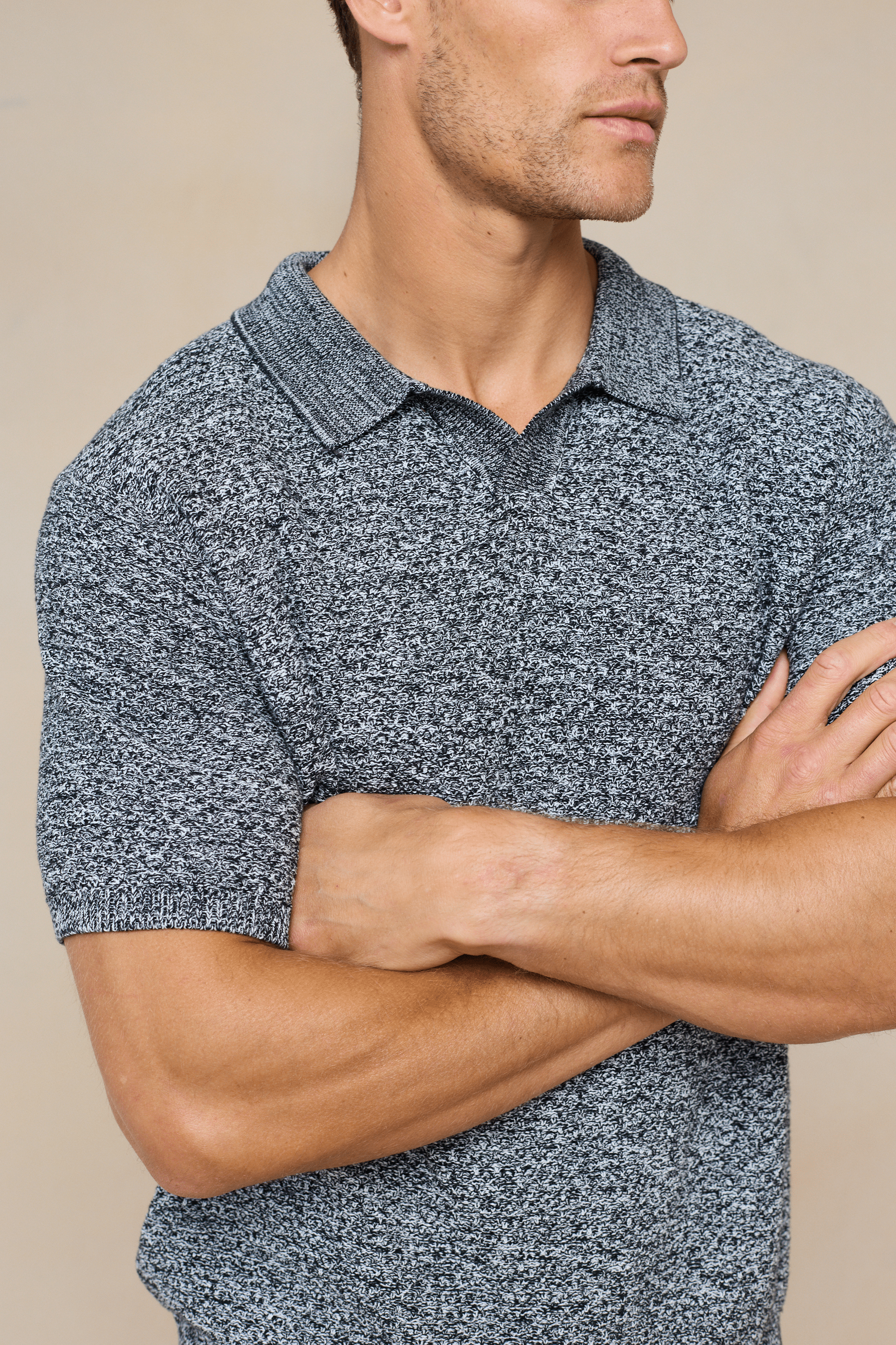 Grey Marl Cotton Knit Polo by Rapha