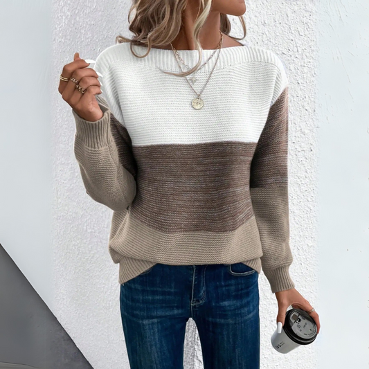 Clara | Chic Tricolor Patchwork Knit Sweater