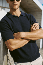 Navy Cotton Knit Polo by Rapha 7