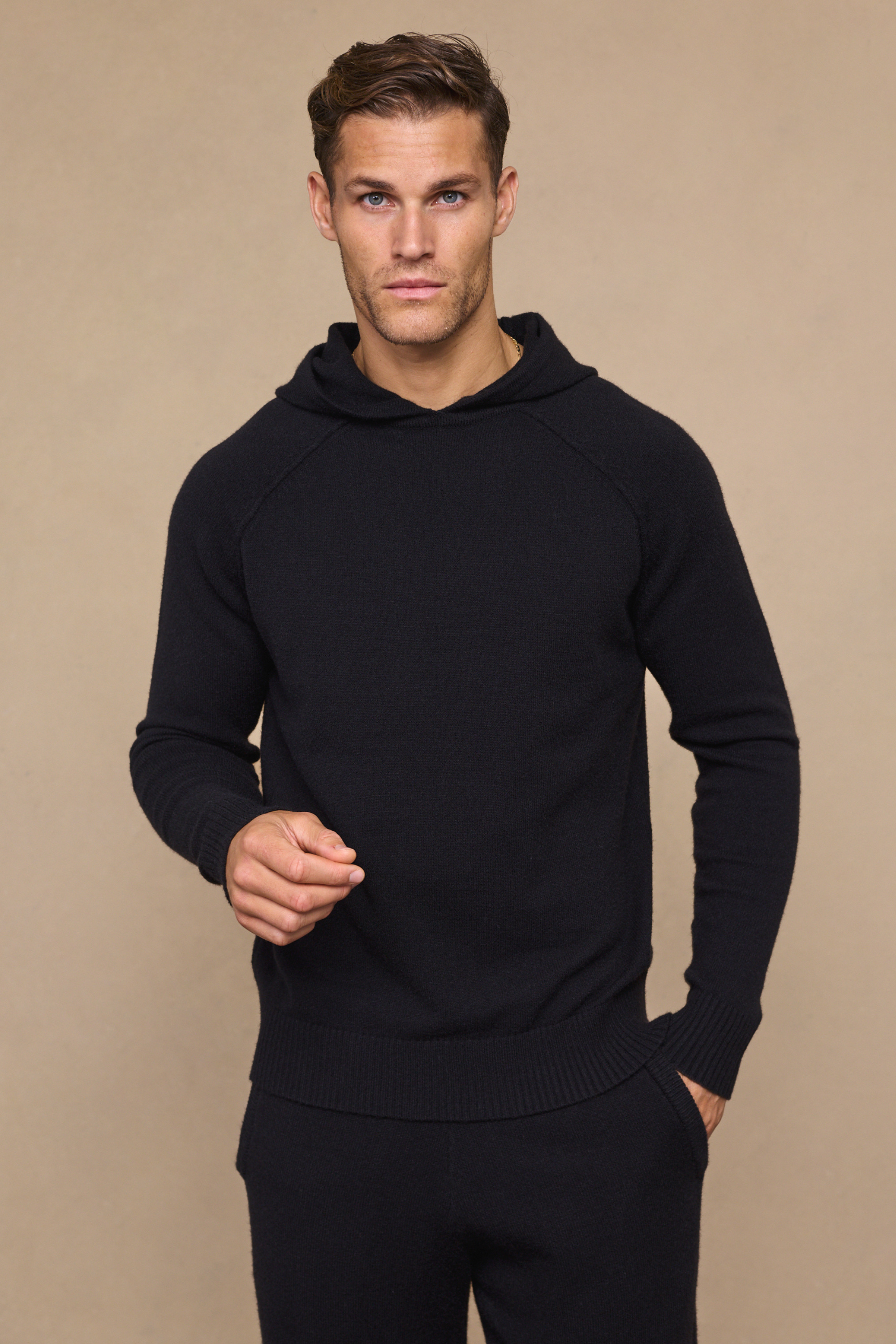 Black Rowan Knit Hoodie
