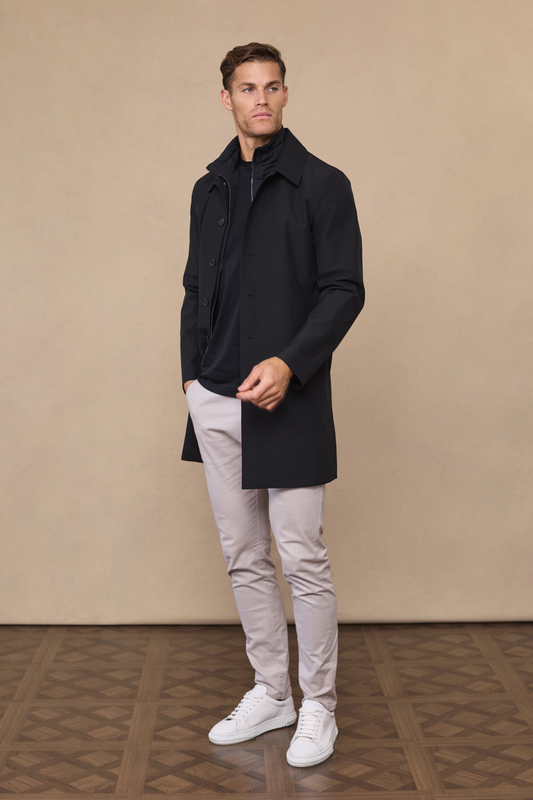 Black Portico Trench Coat with Removable Insert