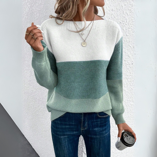Clara | Chic Tricolor Patchwork Knit Sweater