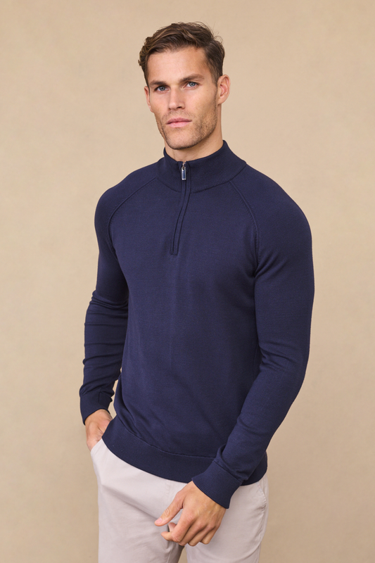Navy Alex Half-Zip Knitted Sweater