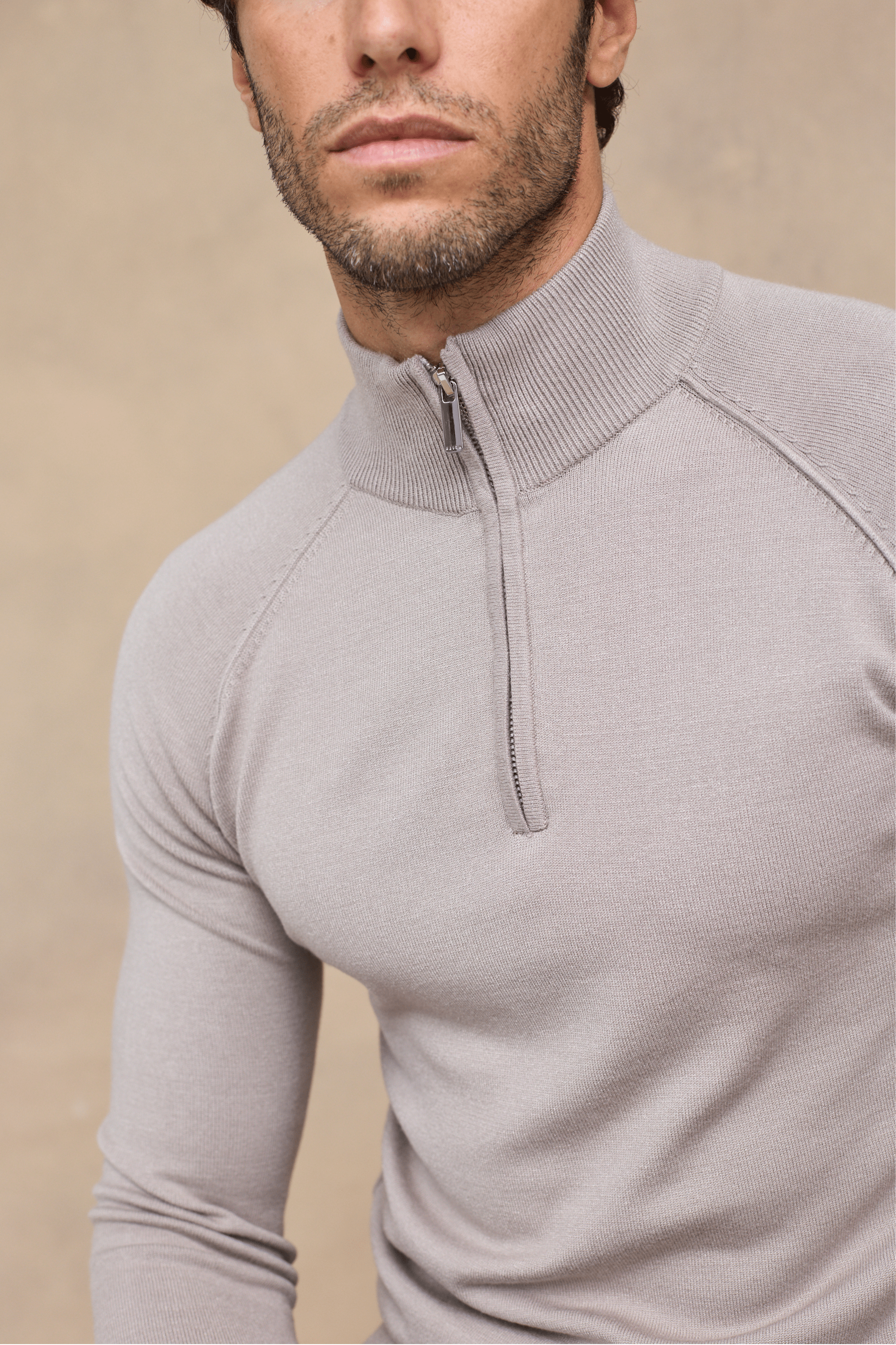 Half-Zip Knitted Sweater - Taupe