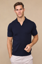 Navy Open Neck Polo by Privia - Knitted Design 4