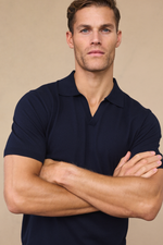Navy Open Neck Polo by Privia - Knitted Design 2