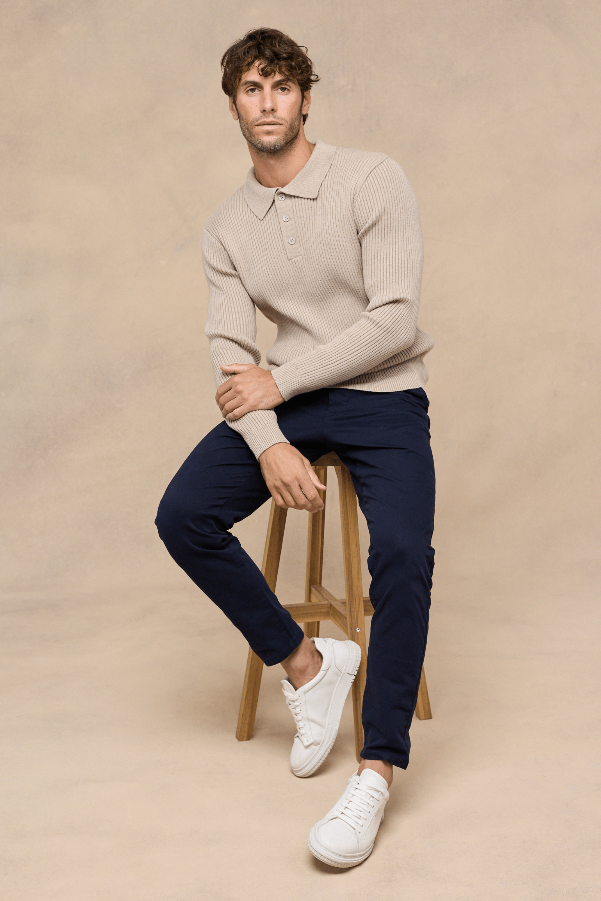 Men's Beige Knit Polo