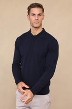 Navy Andre Long Sleeve Button-Up Polo 2