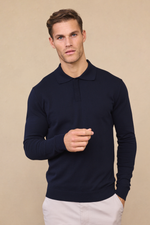 Navy Andre Long Sleeve Button-Up Polo 3