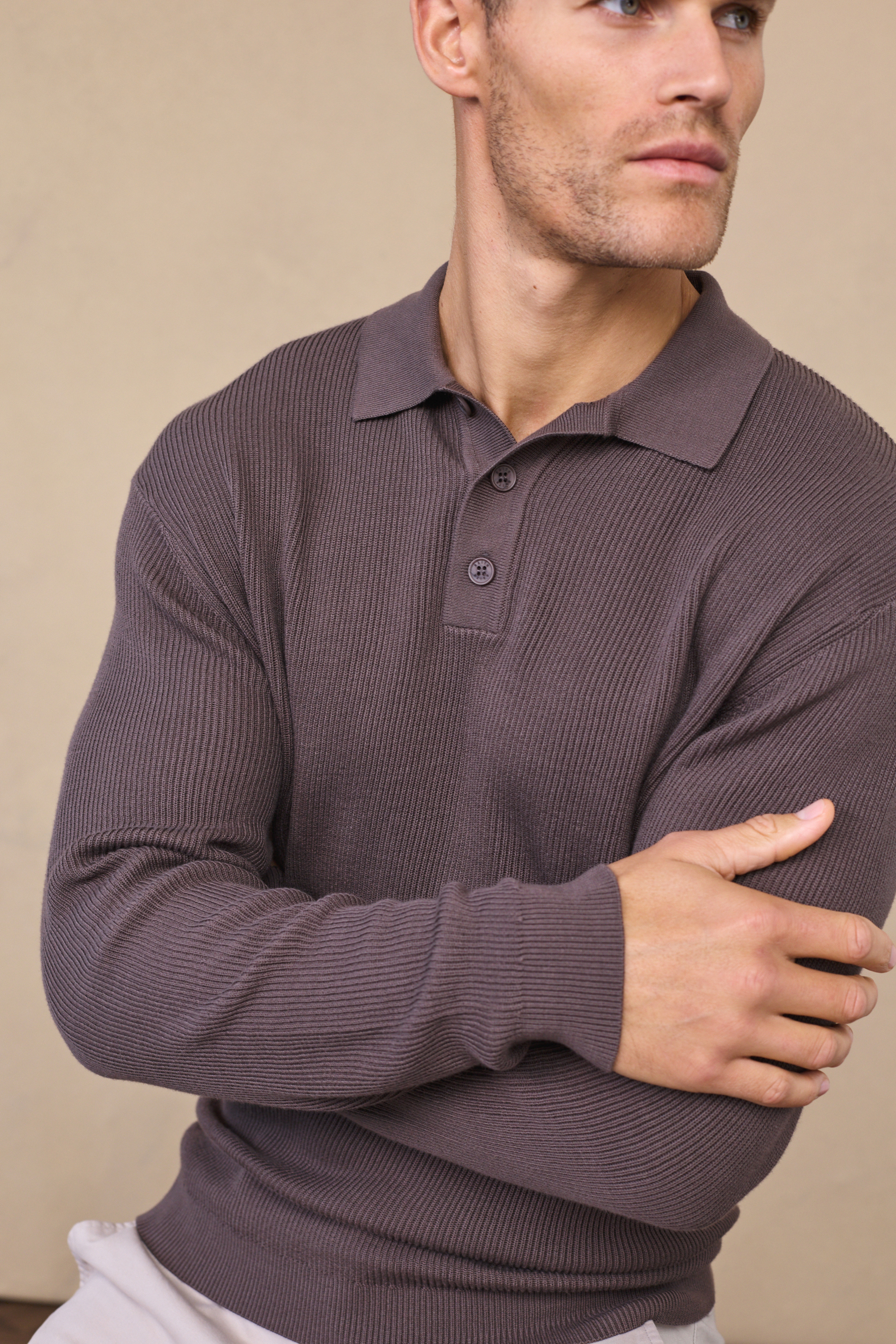 Mushroom Angus Ribbed Polo Shirt