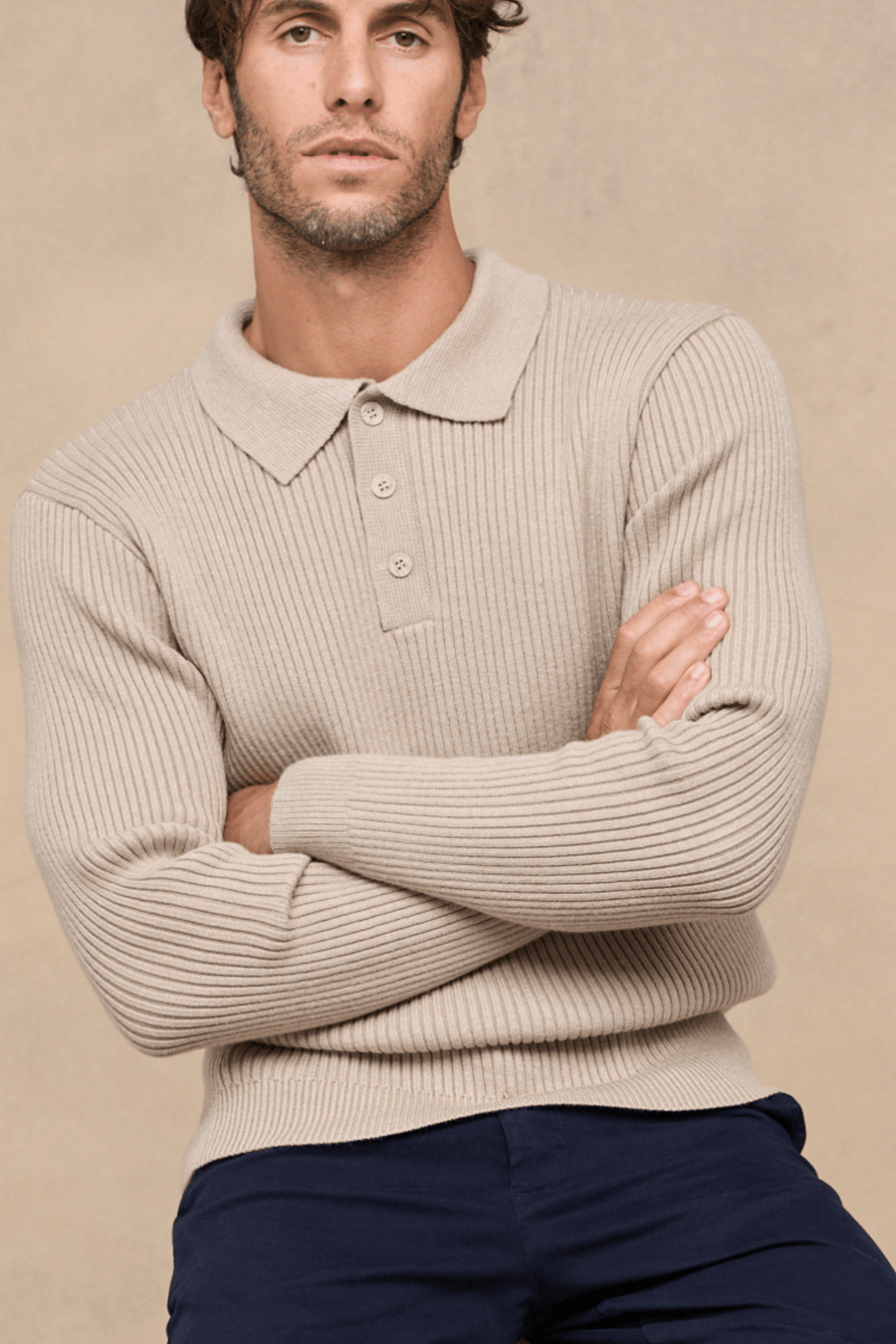 Men's Beige Knit Polo