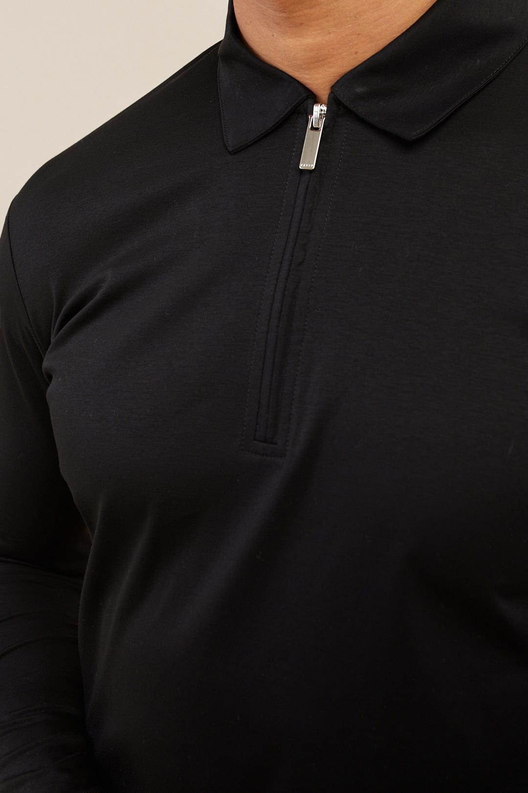 Premium Mercerized Long Sleeve Zip Polo - Black