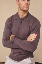 Mocha Andre Long Sleeve Button-Up Polo 1