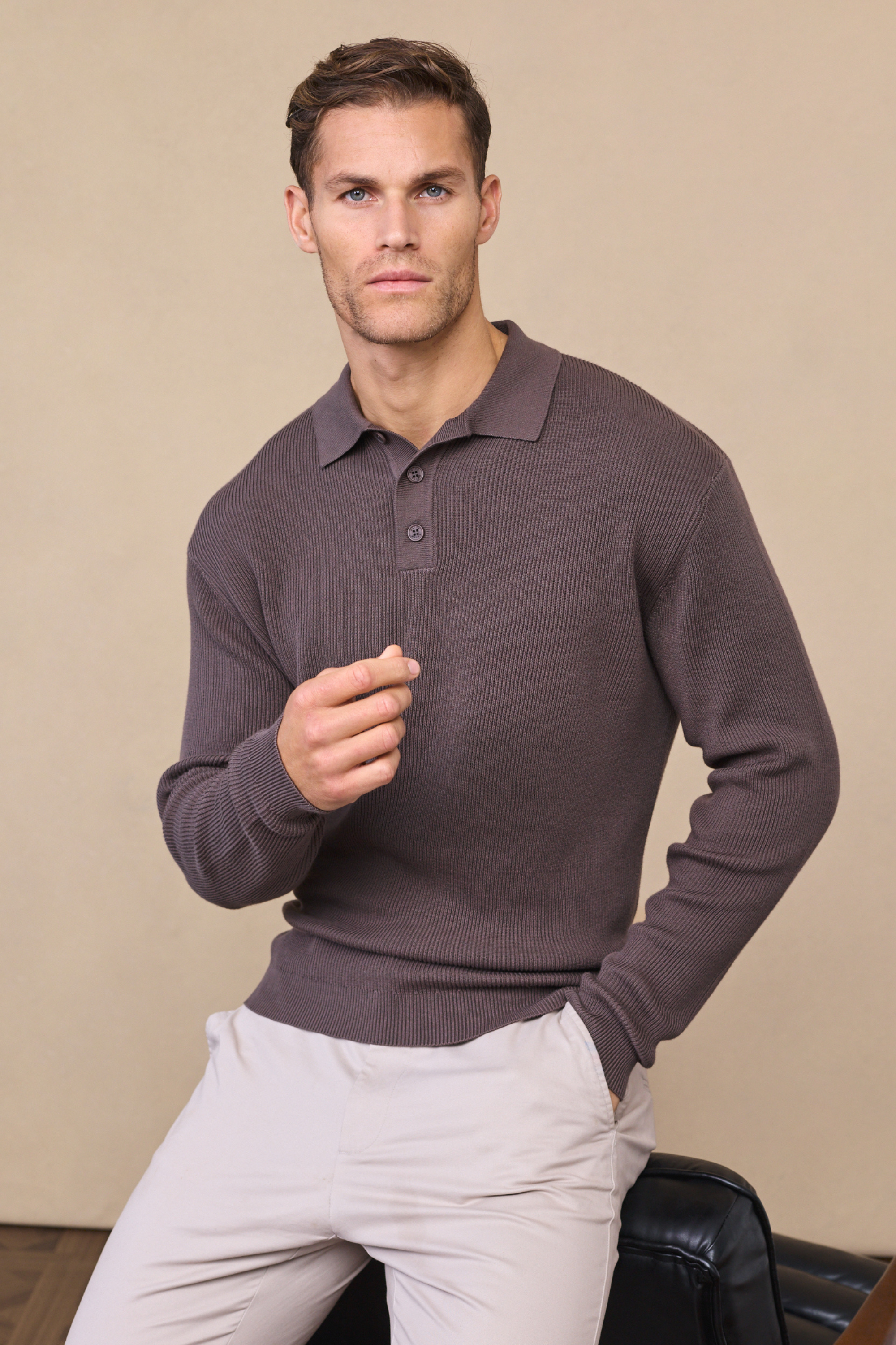 Mushroom Angus Ribbed Polo Shirt