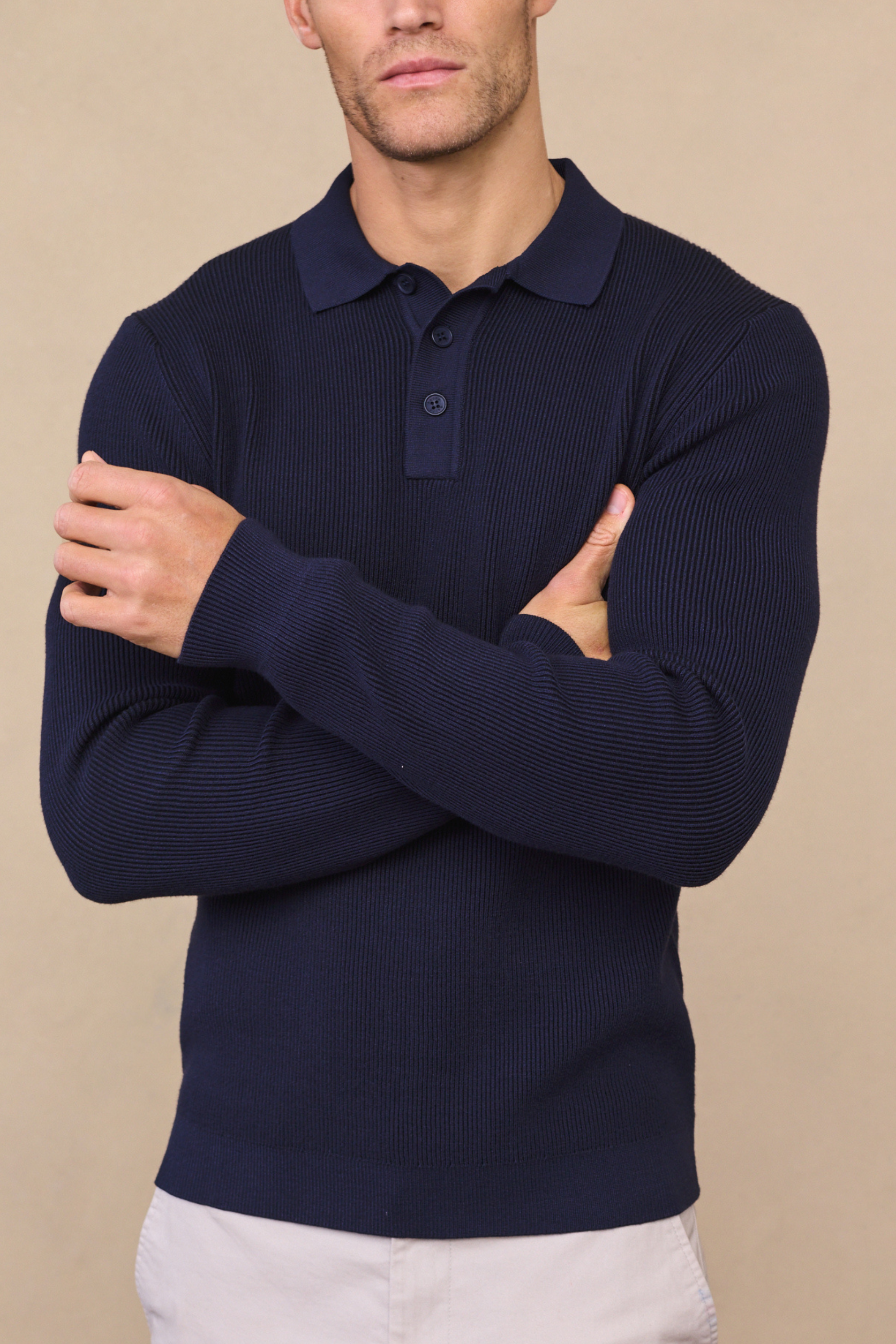Angus Ribbed Polo Shirt - Navy