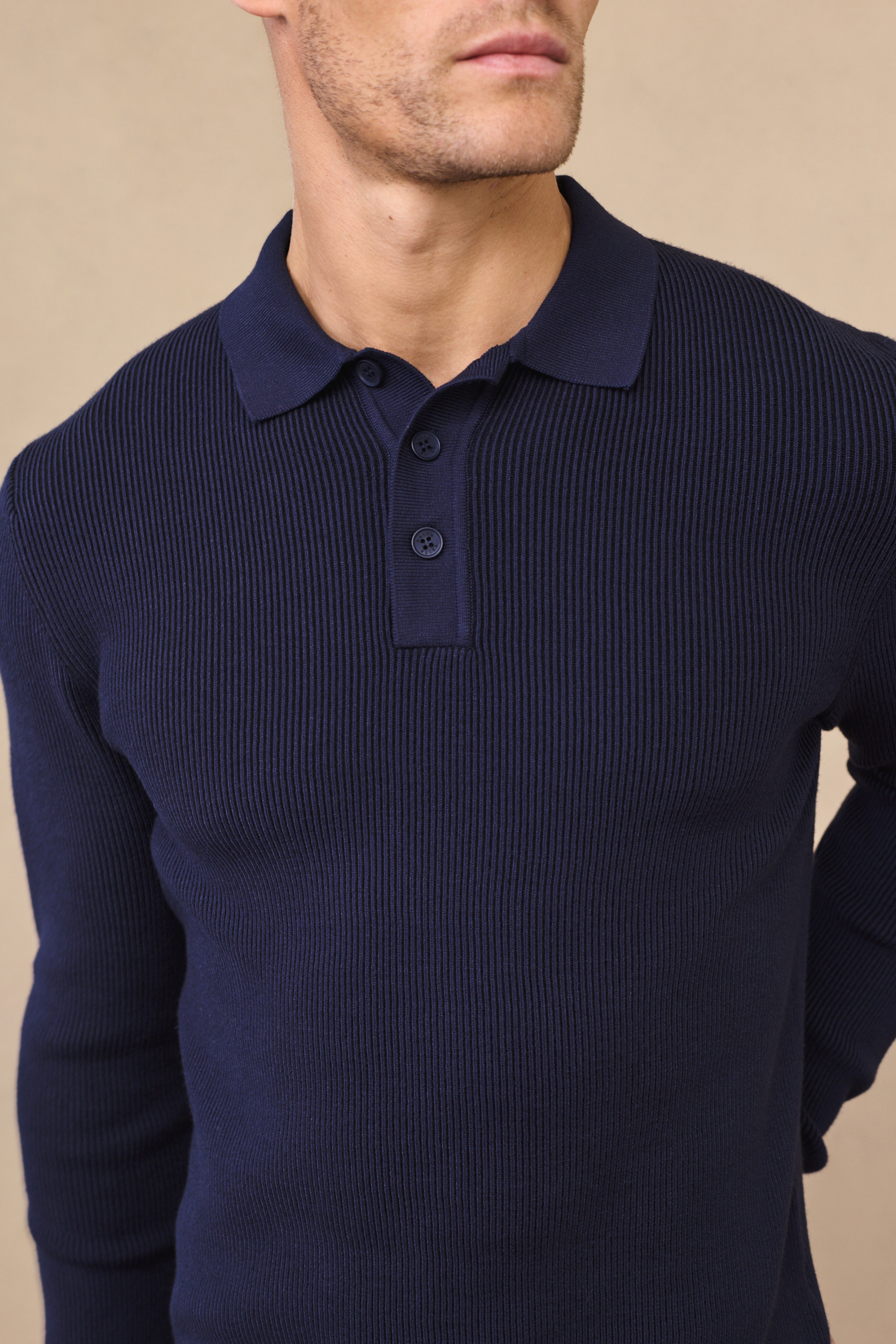 Angus Ribbed Polo Shirt - Navy