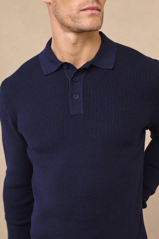Angus Ribbed Polo Shirt - Navy