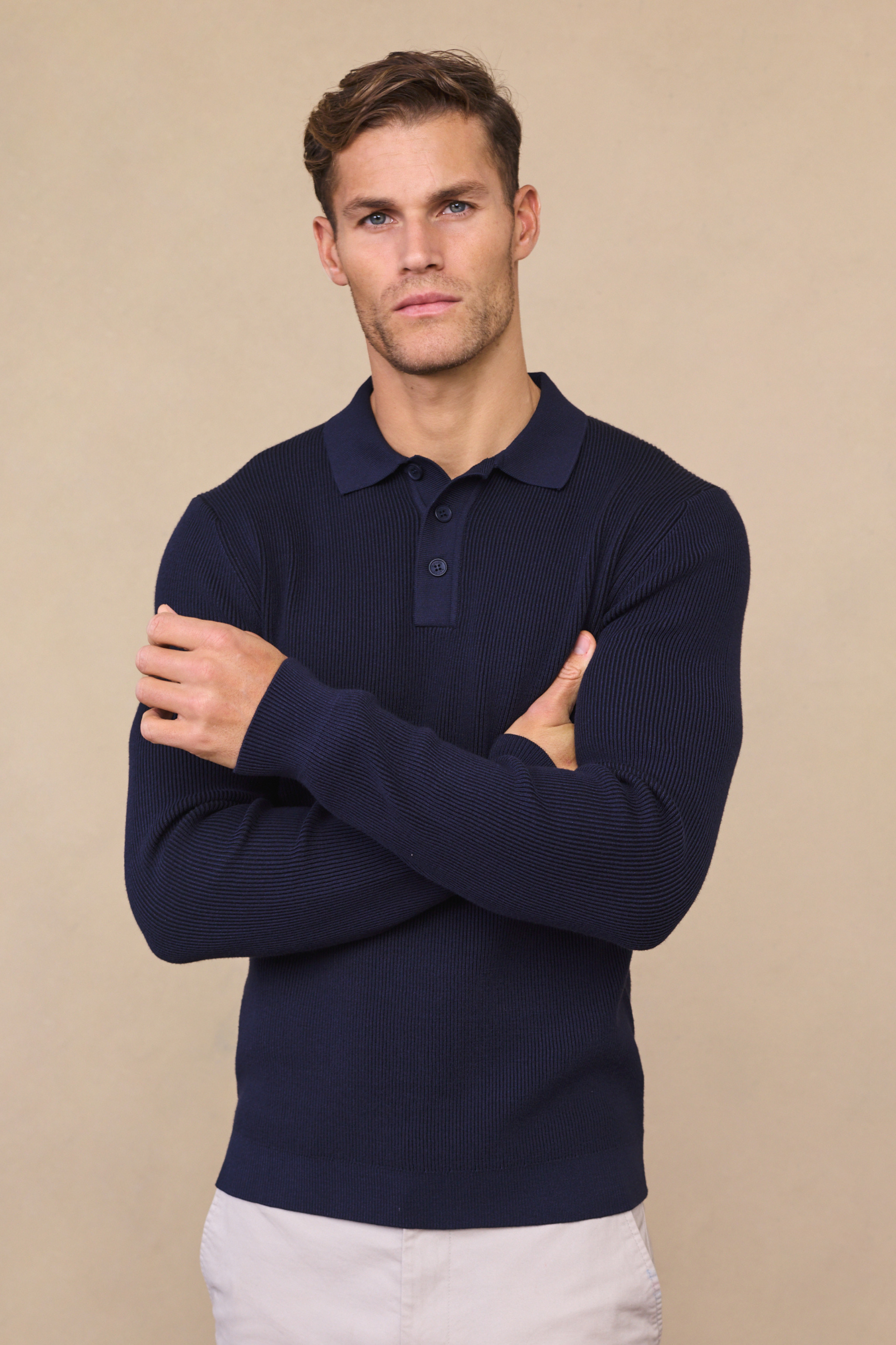 Angus Ribbed Polo Shirt - Navy