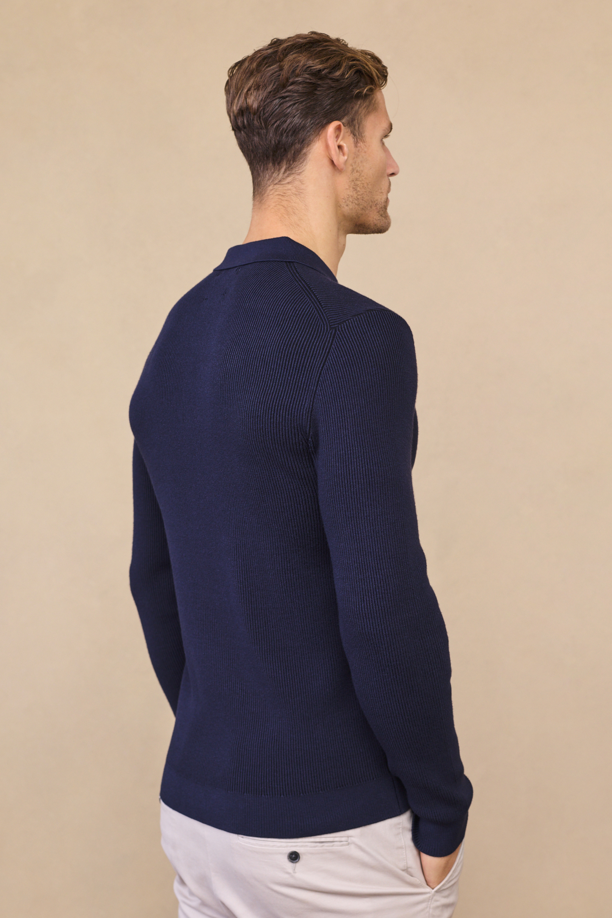 Angus Ribbed Polo Shirt - Navy