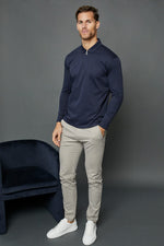 Mercerized Long Sleeve Zip Polo - Navy 4