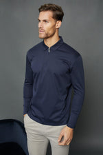 Mercerized Long Sleeve Zip Polo - Navy 5
