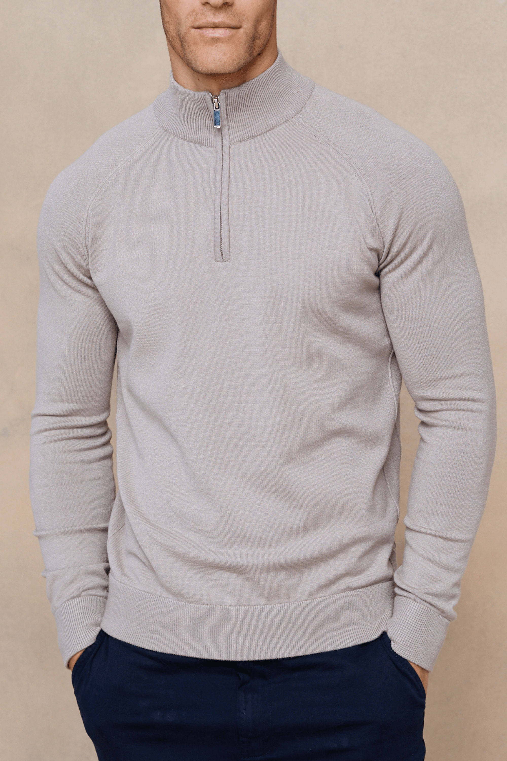 Half-Zip Knitted Sweater - Taupe