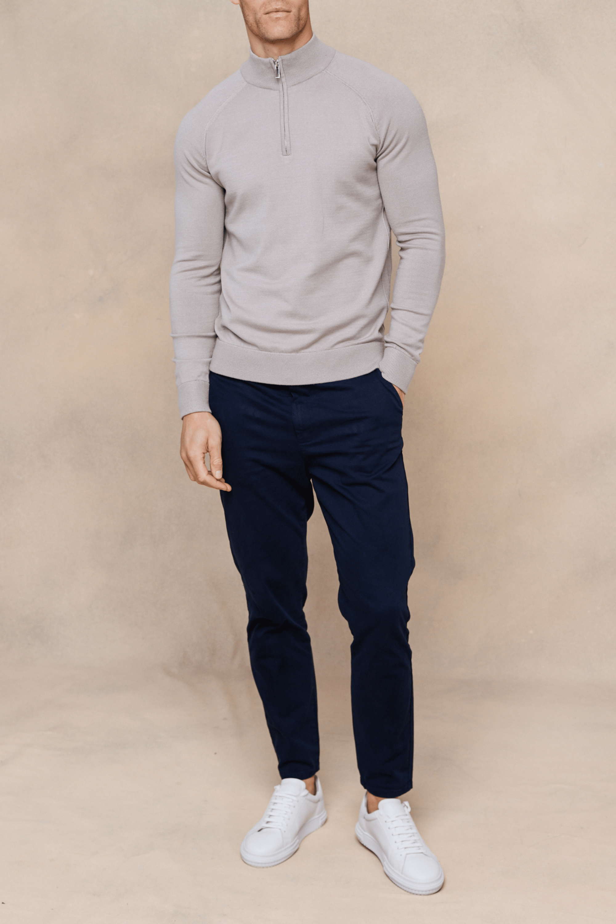 Half-Zip Knitted Sweater - Taupe
