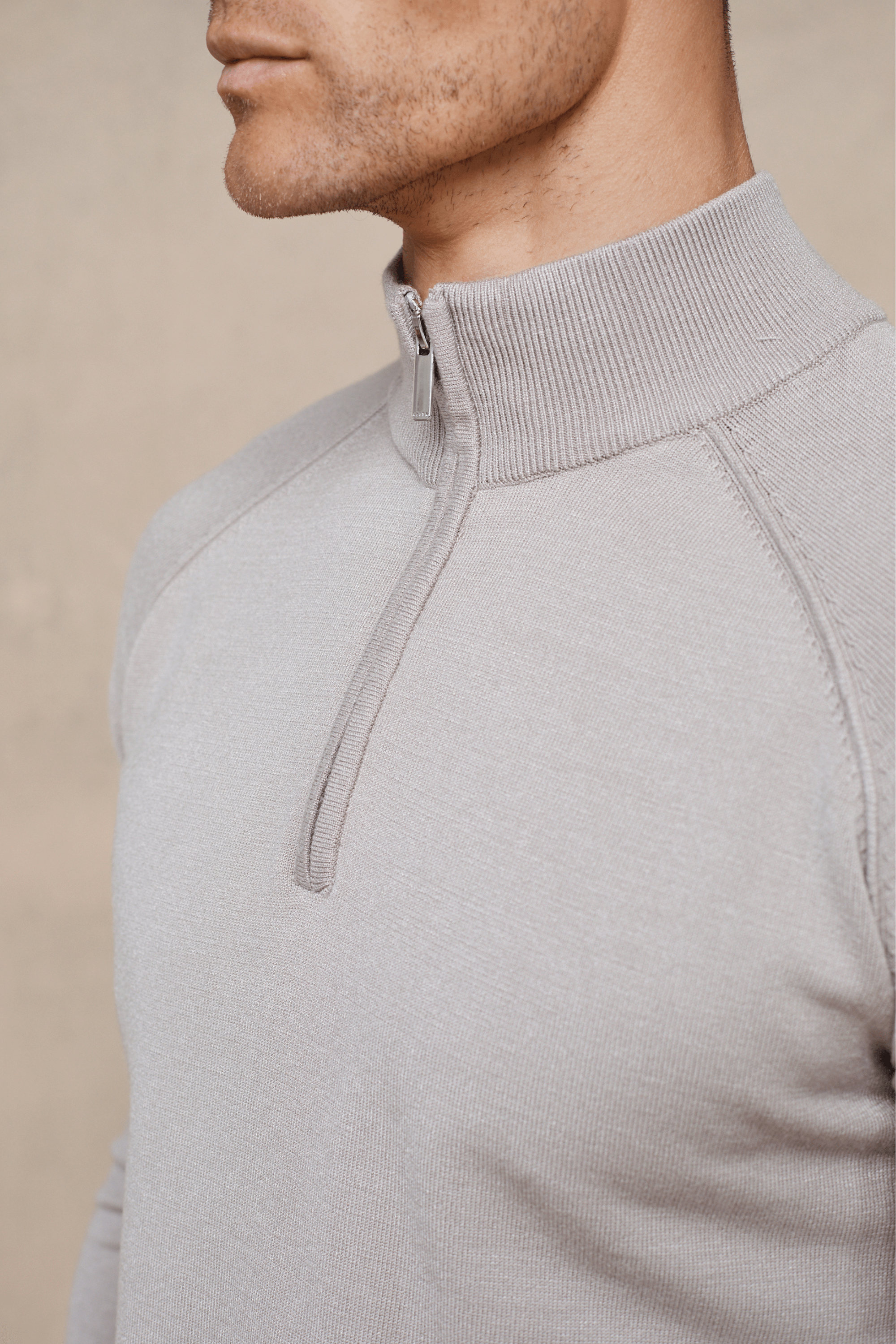 Half-Zip Knitted Sweater - Taupe