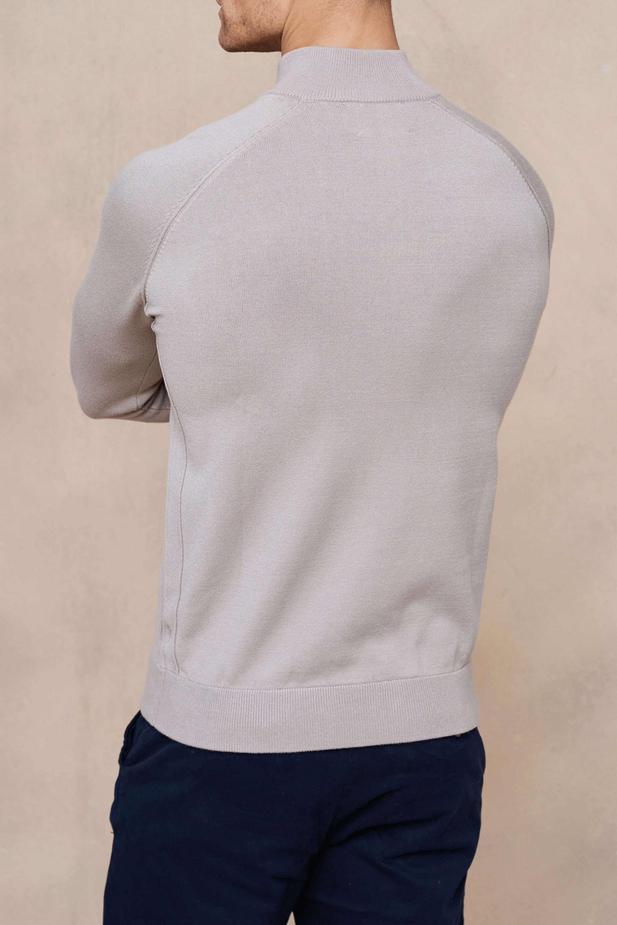 Half-Zip Knitted Sweater - Taupe