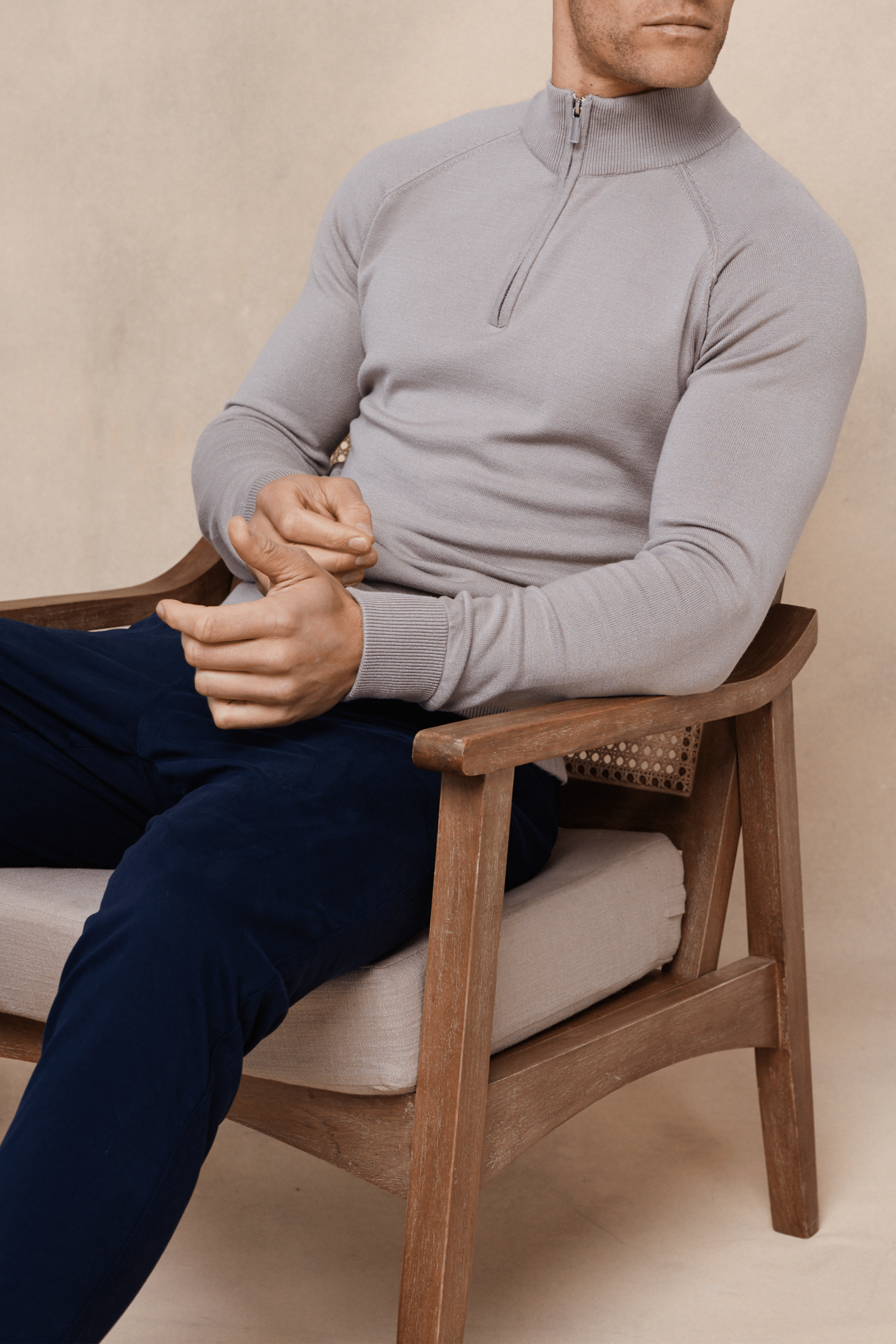 Half-Zip Knitted Sweater - Taupe