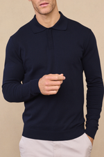 Navy Andre Long Sleeve Button-Up Polo 1