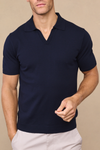 Navy Open Neck Polo by Privia - Knitted Design